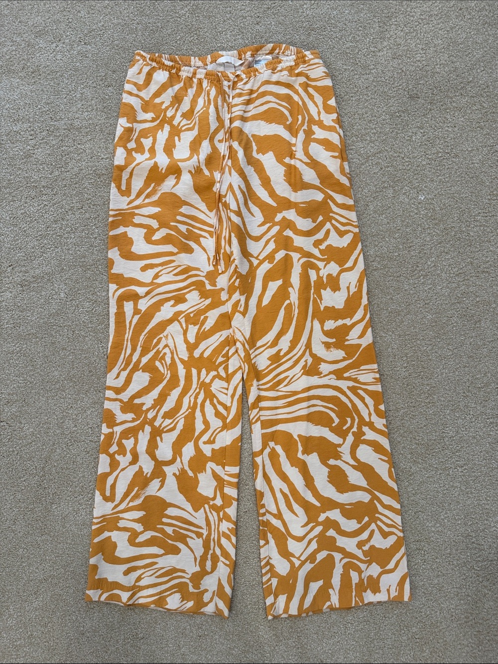 H&M Mustard and Cream Wide-Leg Print Pants